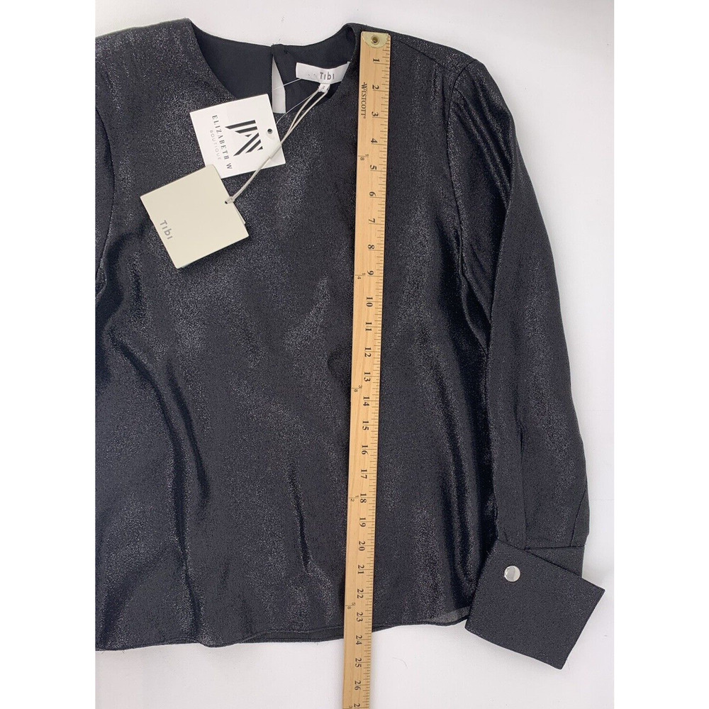 NWT Tibi Lame Flap Cuff Crewneck Top Blouse Black Sparkle 2 - Picture 15 of 16